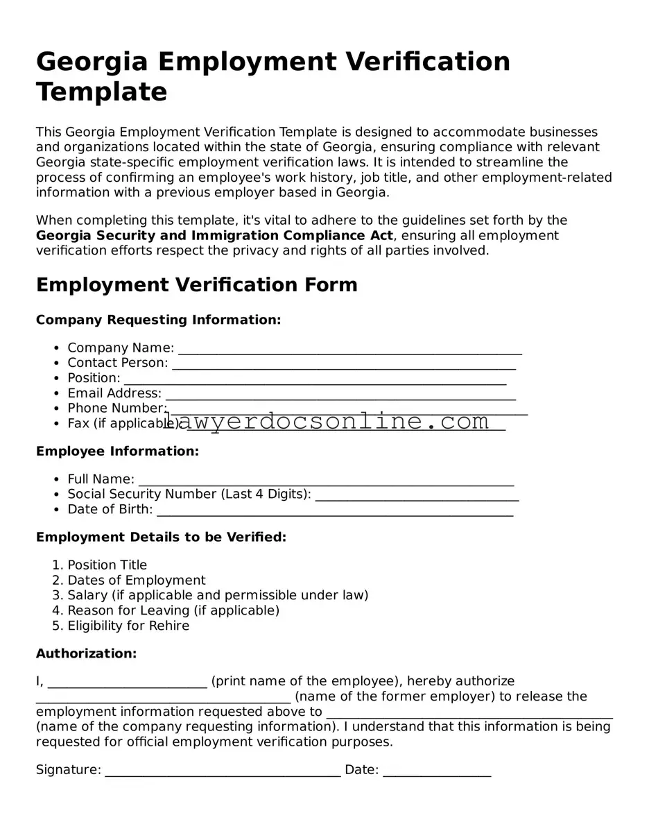 Legal  Employment Verification Form for Georgia