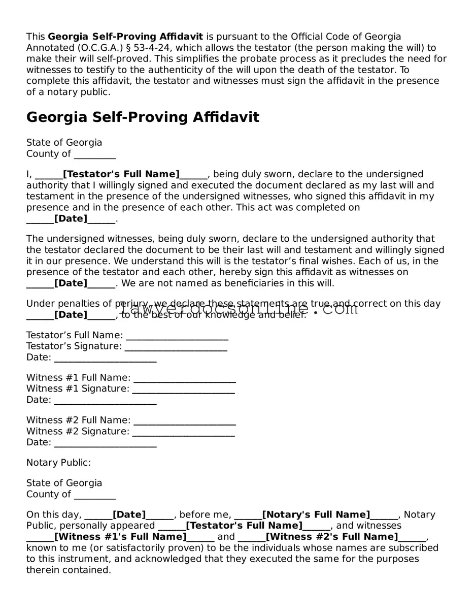 Legal  Self-Proving Affidavit Form for Georgia