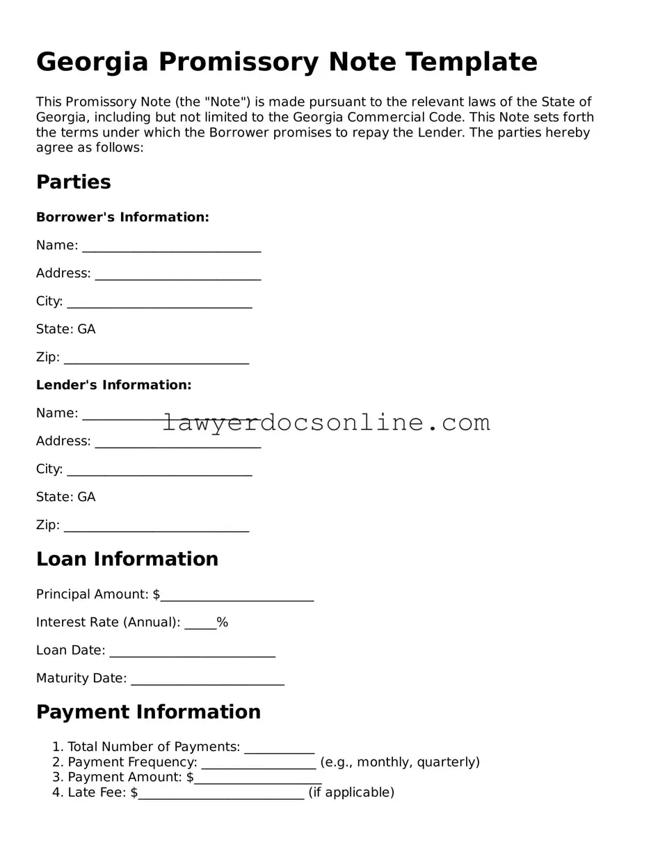 Legal  Promissory Note Form for Georgia