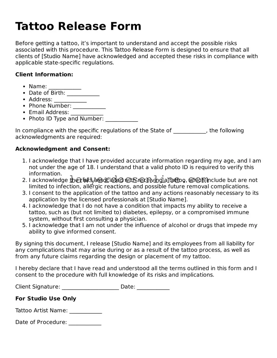 Free Tattoo Release Document
