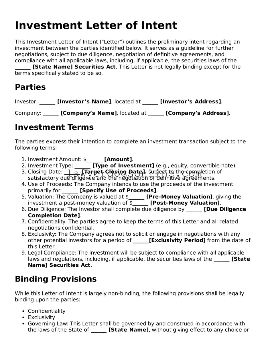Free Investment Letter of Intent Document