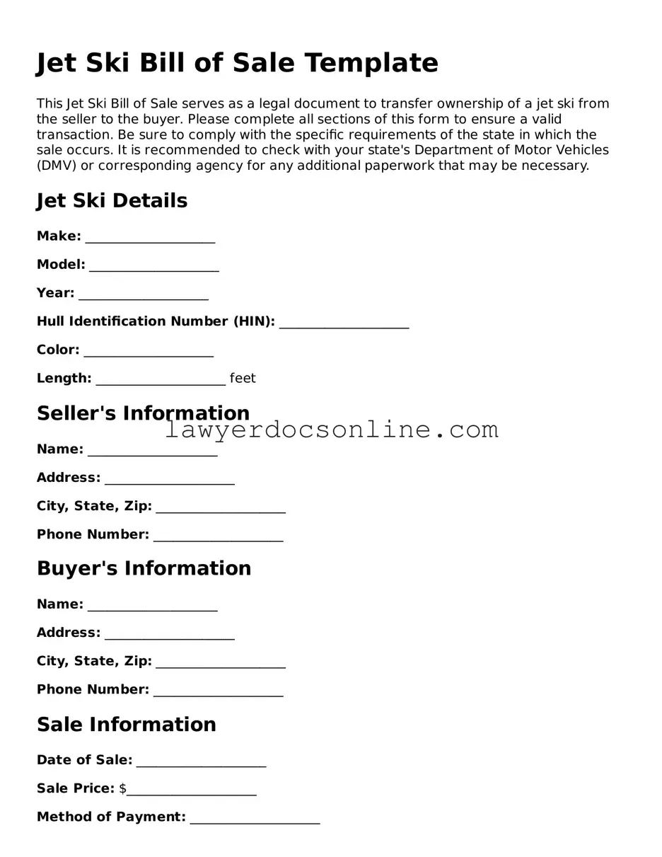 Free Jet Ski Bill of Sale Document