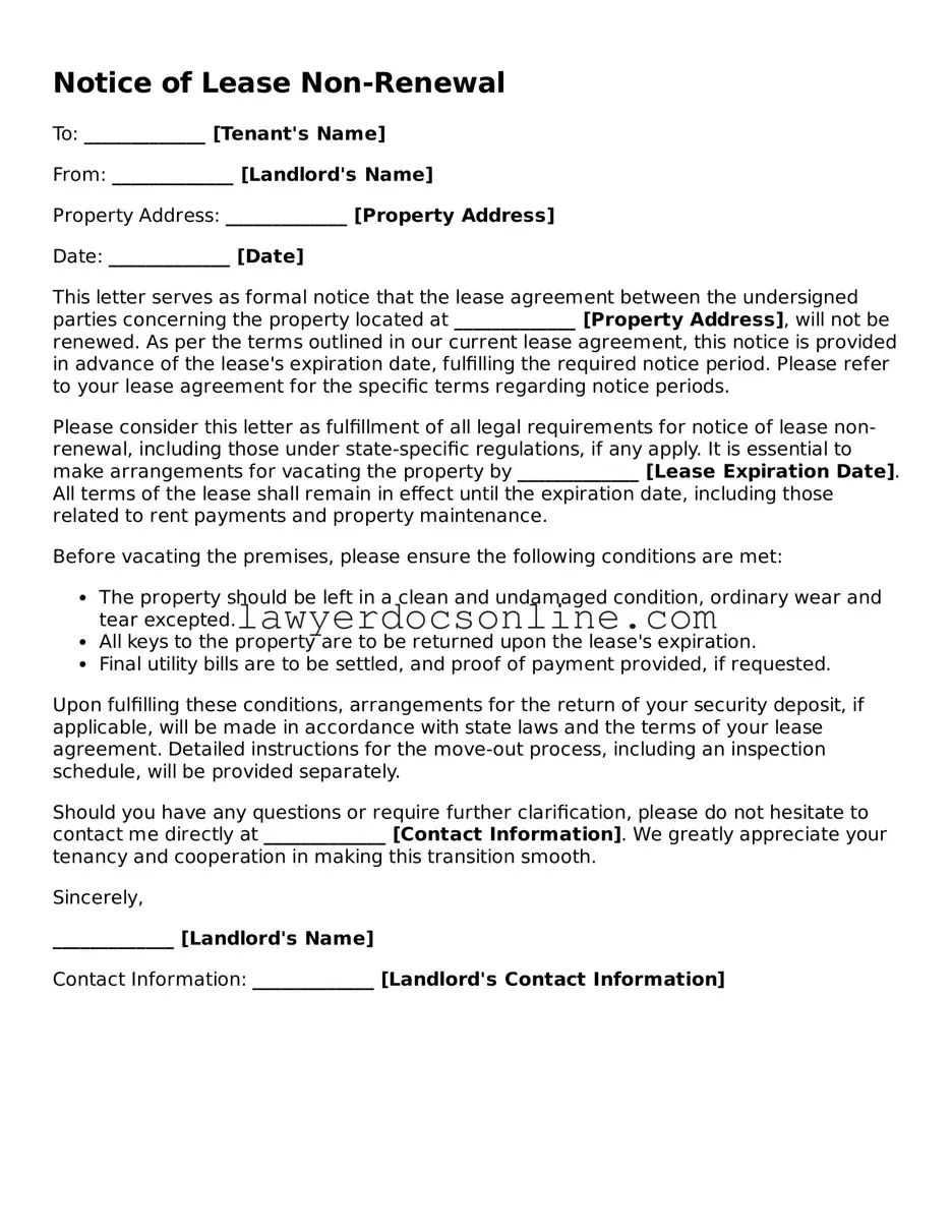 Free Notice of Lease Non-Renewal Document