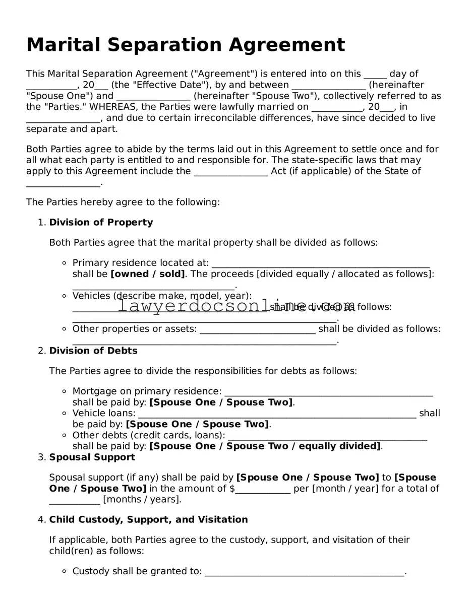 Free Marital Separation Agreement Document