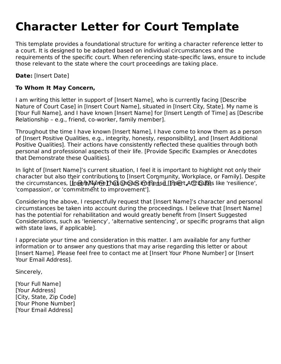 Free Character Letter for Court Document