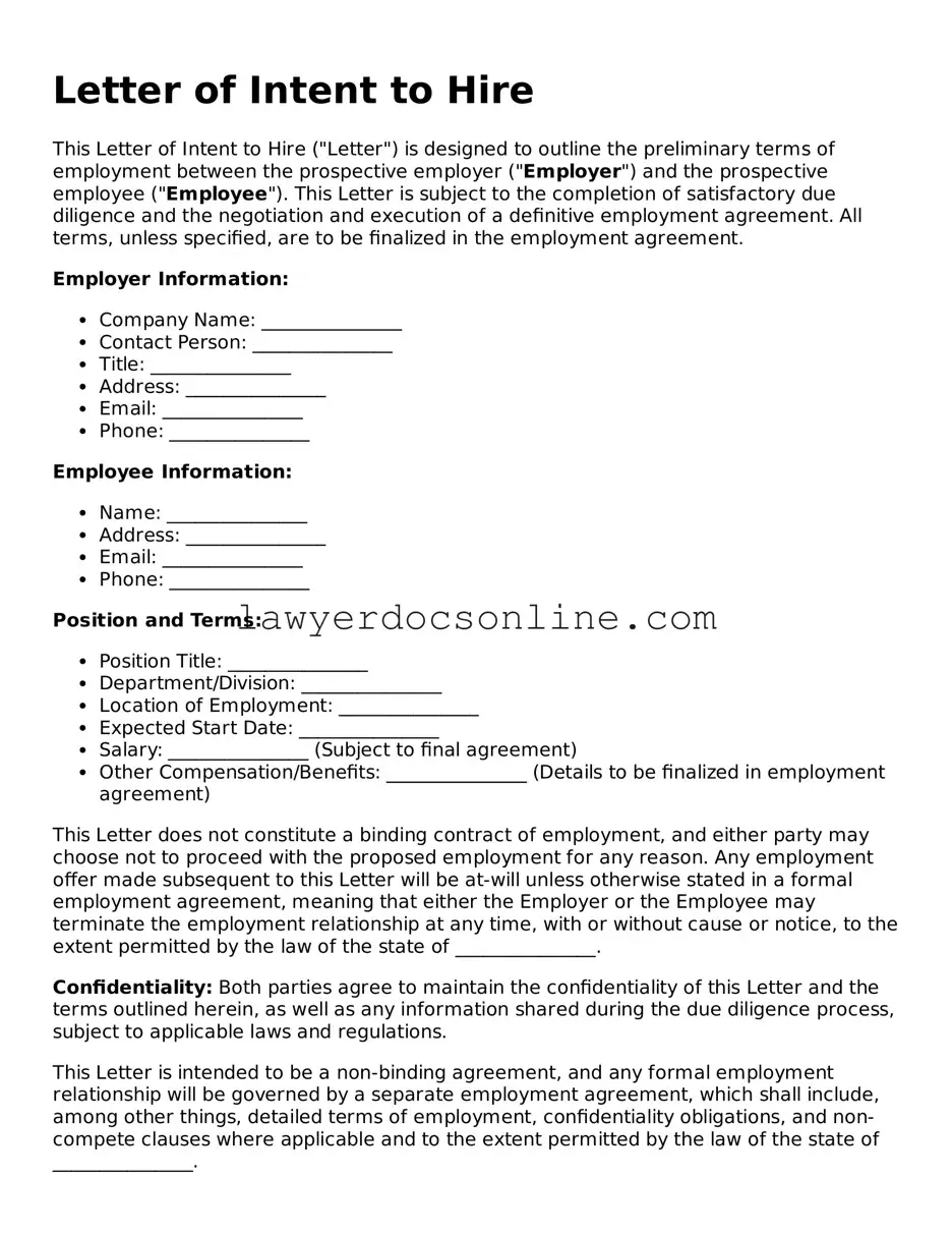 Free Letter of Intent to Hire Document
