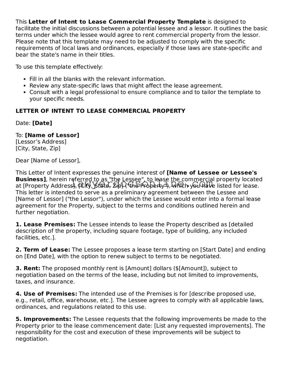 Free Letter of Intent to Lease Commercial Property Document