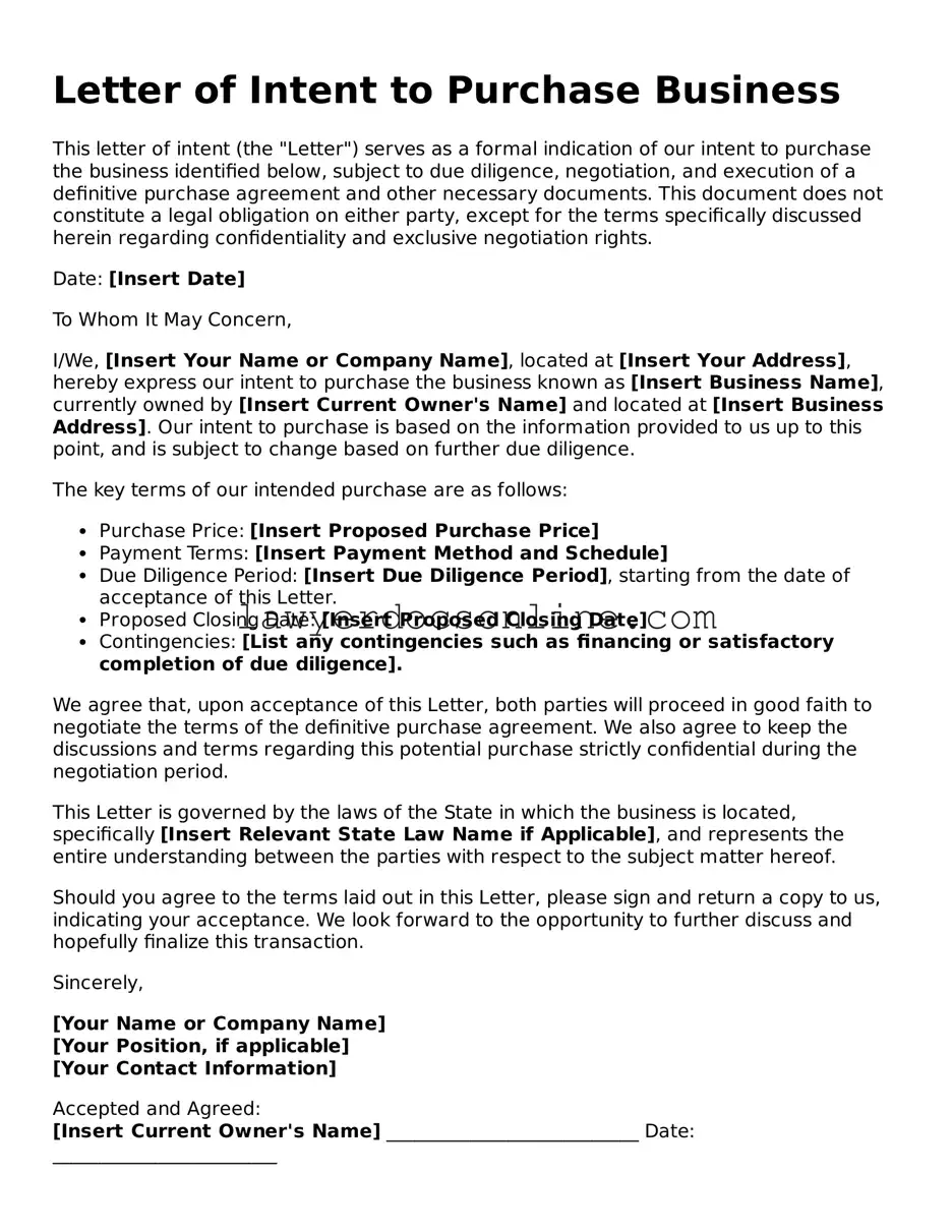 Free Letter of Intent to Purchase Business Document