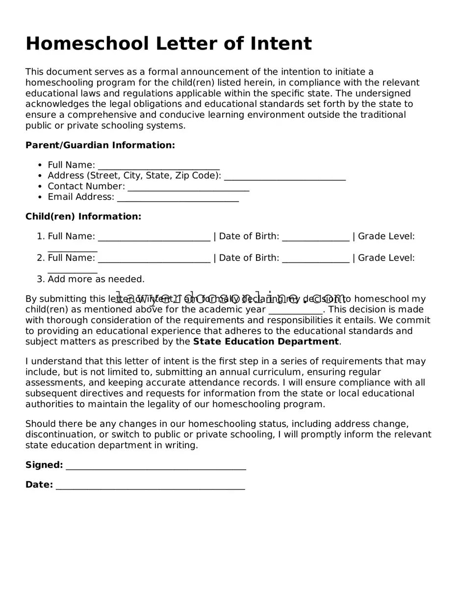 Free Homeschool Letter of Intent Document