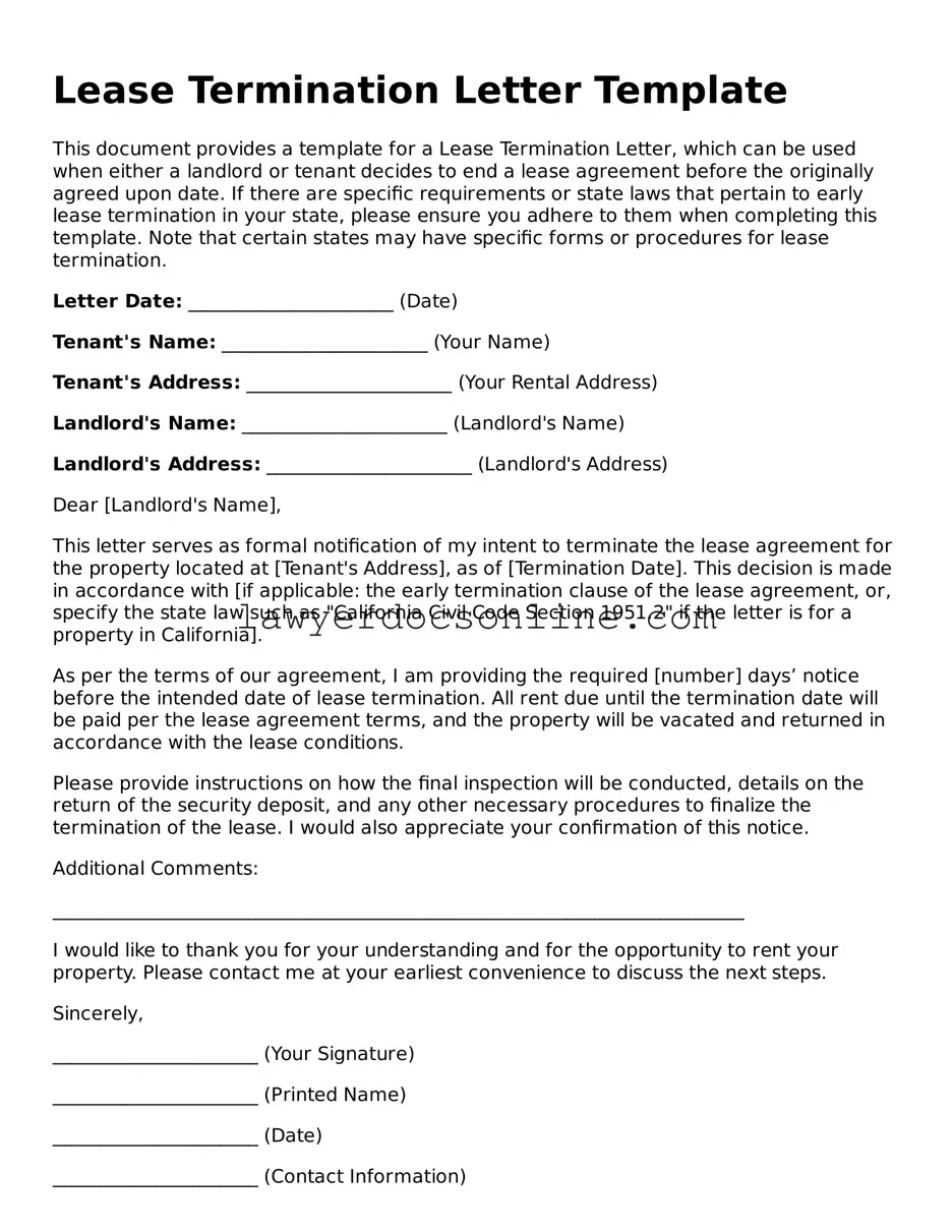 Free Lease Termination Letter Document