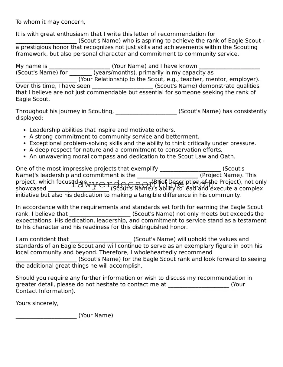 Free Eagle Scout Letter of Recommendation Document