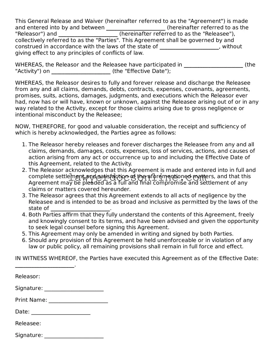 Free General Release and Waiver Document