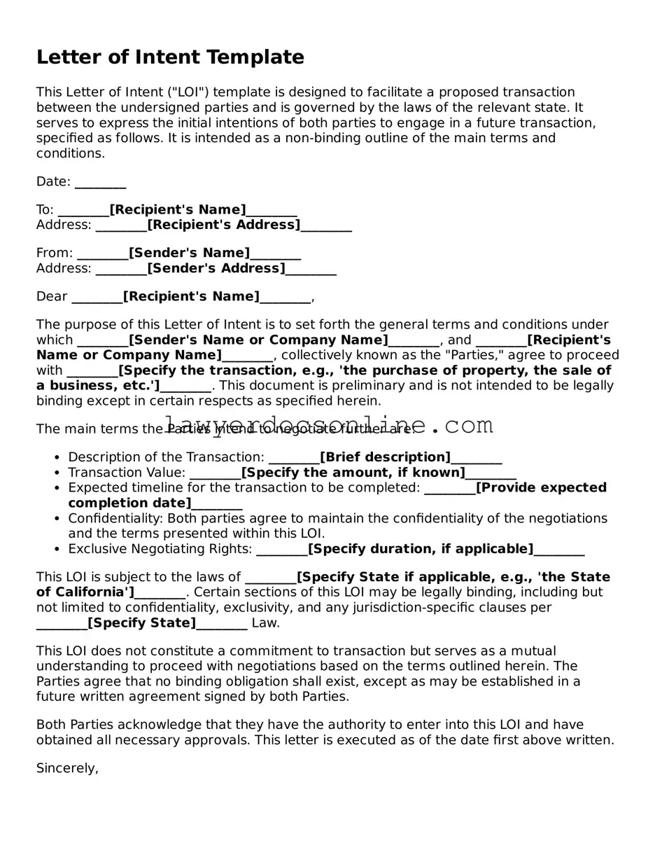 Free Letter of Intent Document