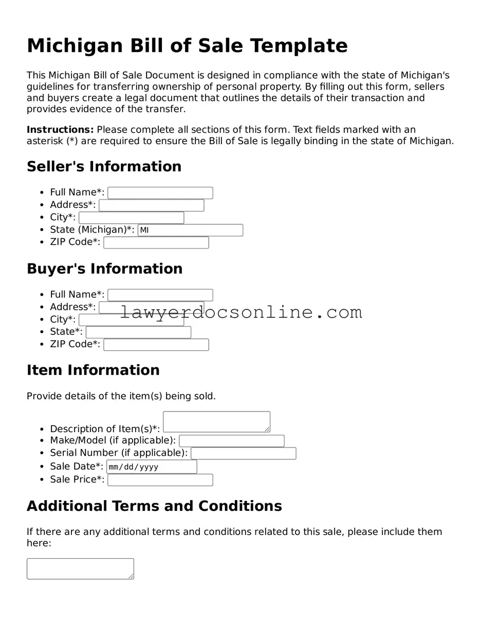 Legal  Bill of Sale Form for Michigan