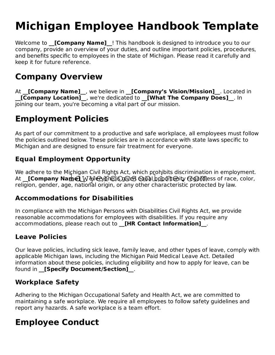 Legal  Employee Handbook Form for Michigan