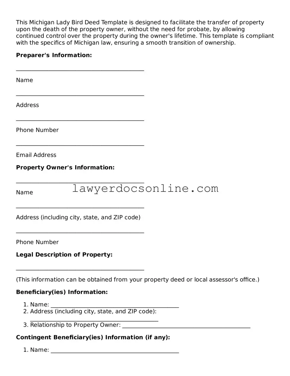 Legal  Lady Bird Deed Form for Michigan