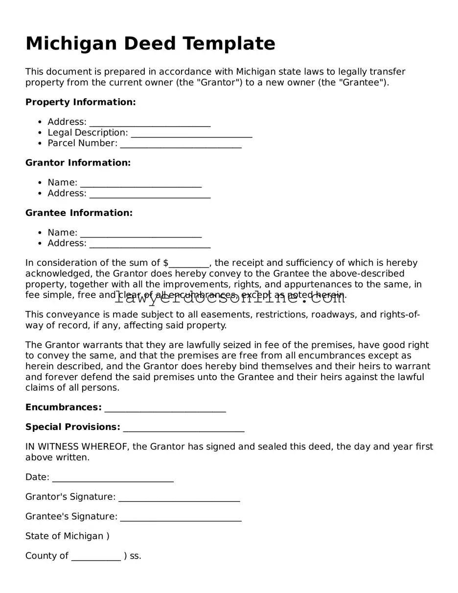 Legal  Deed Form for Michigan