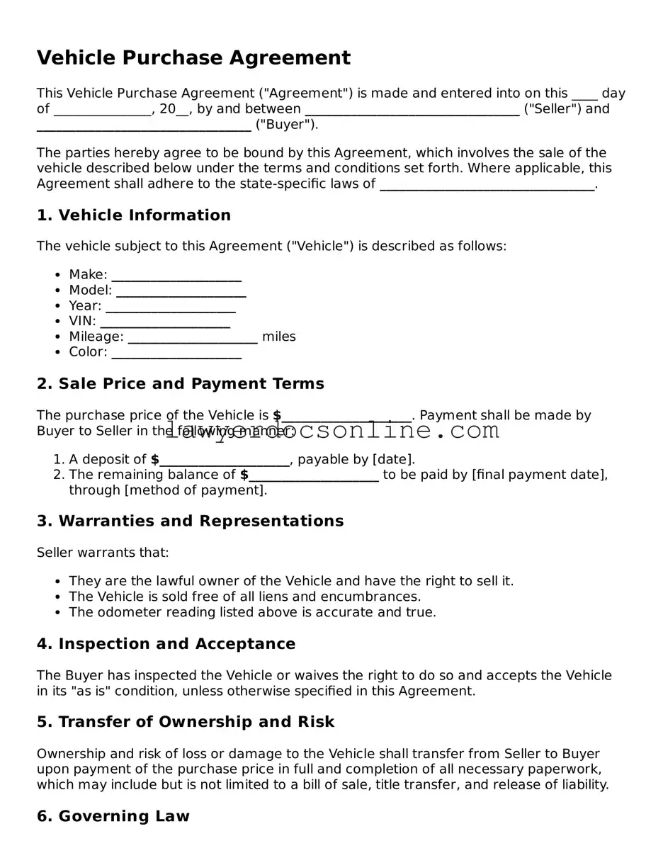 Free Vehicle Purchase Agreement Document