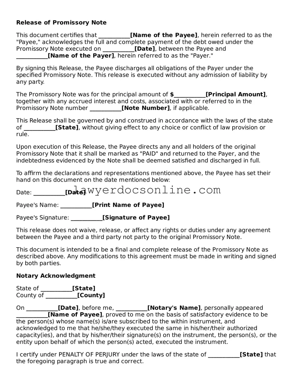 Free Release of Promissory Note Document