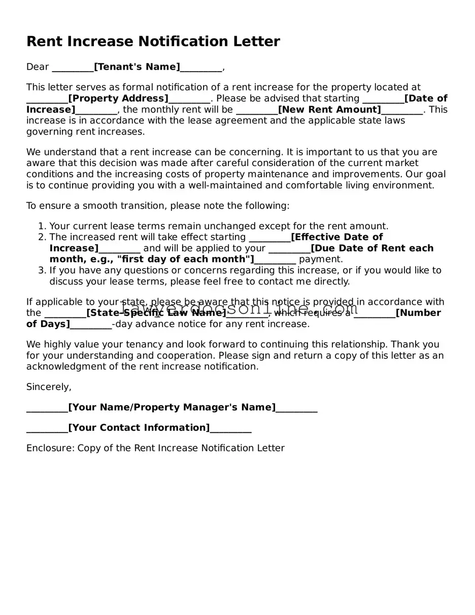 Free Rent Increase Letter Document