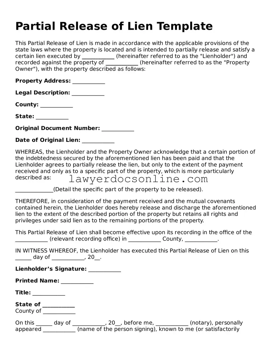 Free Partial Release of Lien Document
