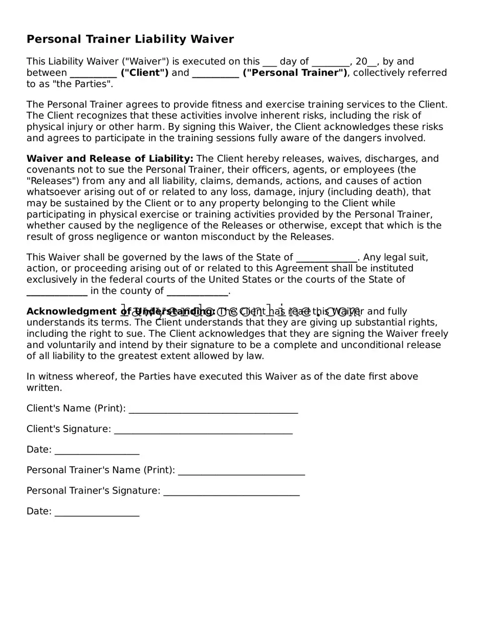 Free Personal Trainer Liability Waiver Document