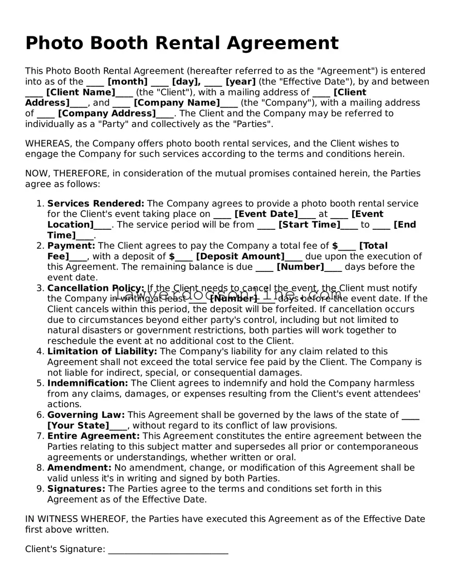 Free Photo Booth Rental Agreement Document