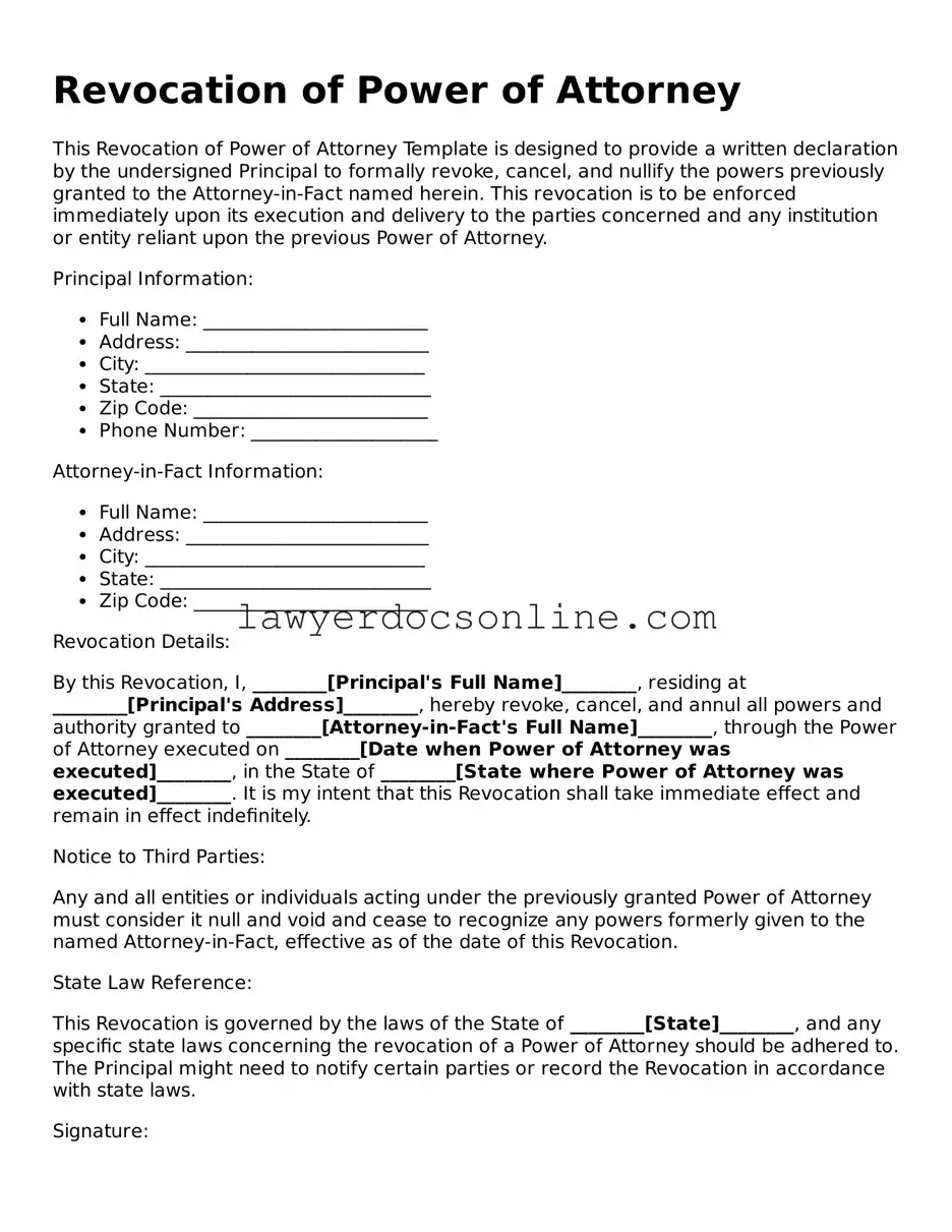 Free Revocation of Power of Attorney Document