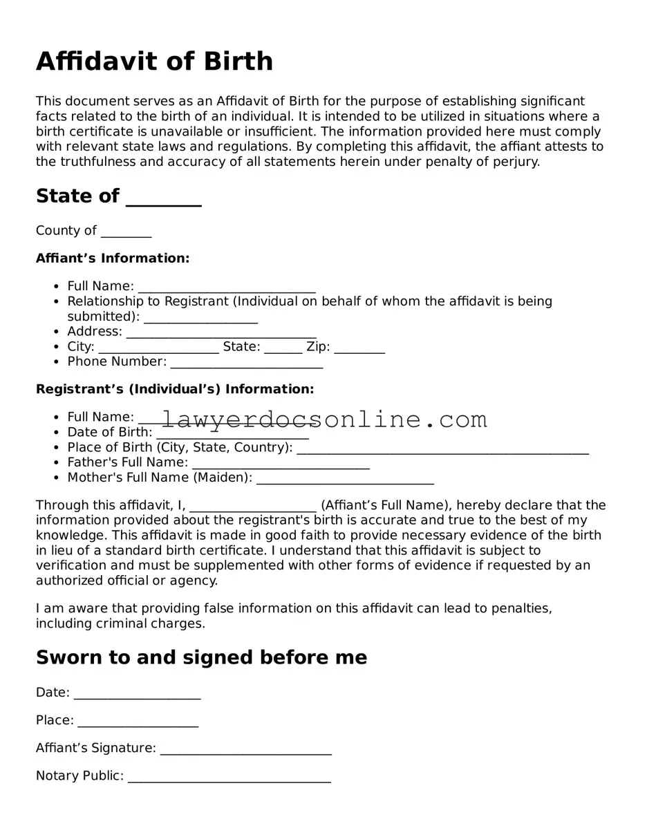 Free Affidavit of Birth Document