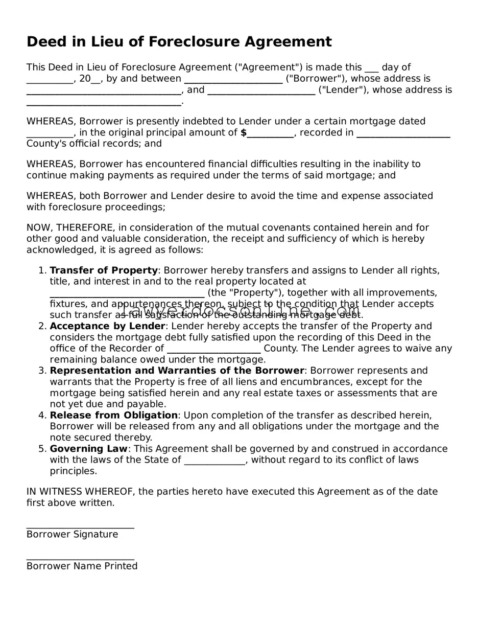 Free Deed in Lieu of Foreclosure Document