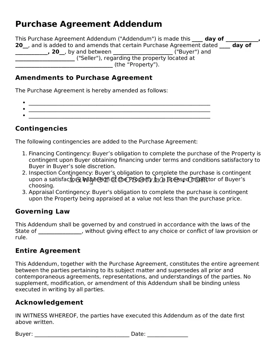 Free Purchase Agreement Addendum Document