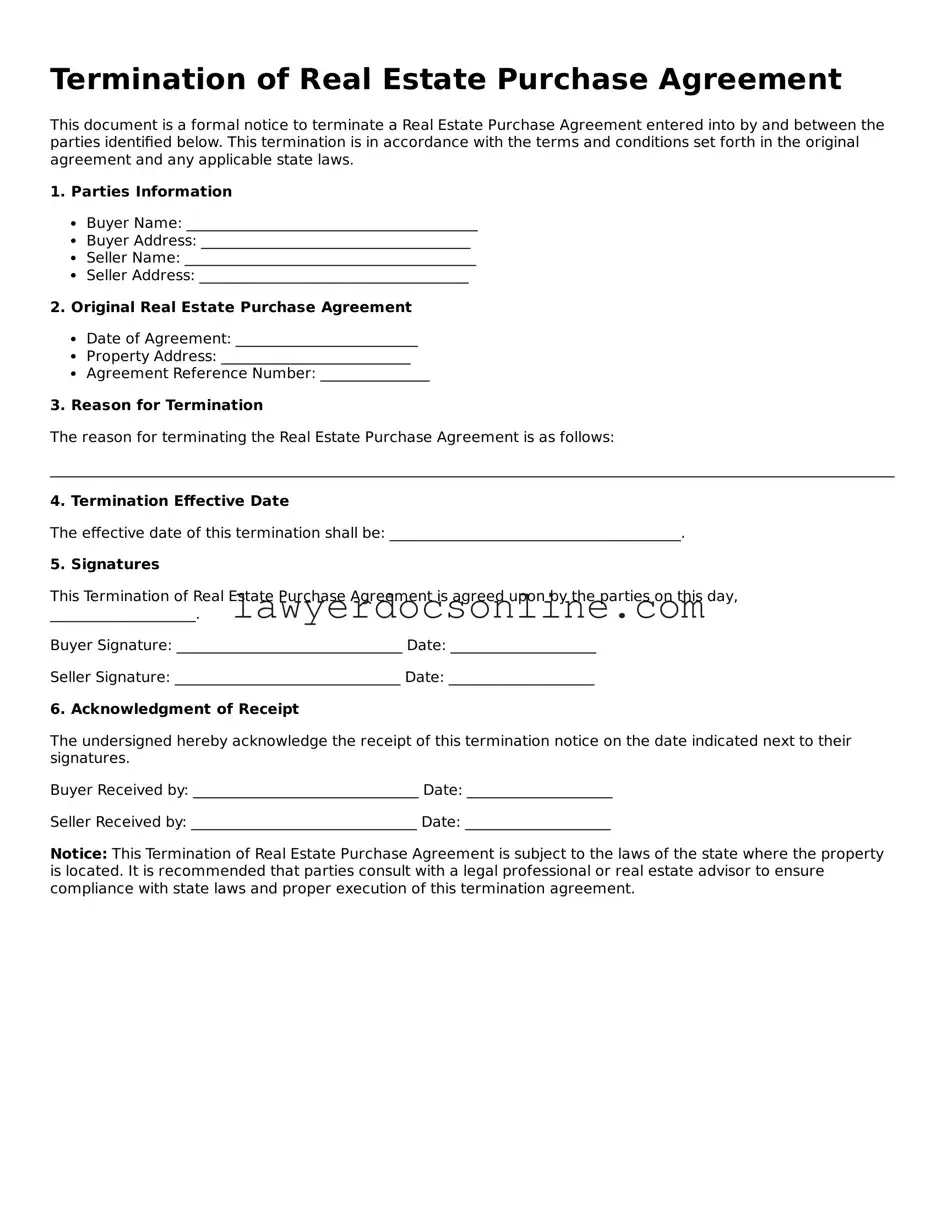 Free Termination of Real Estate Purchase Agreement Document