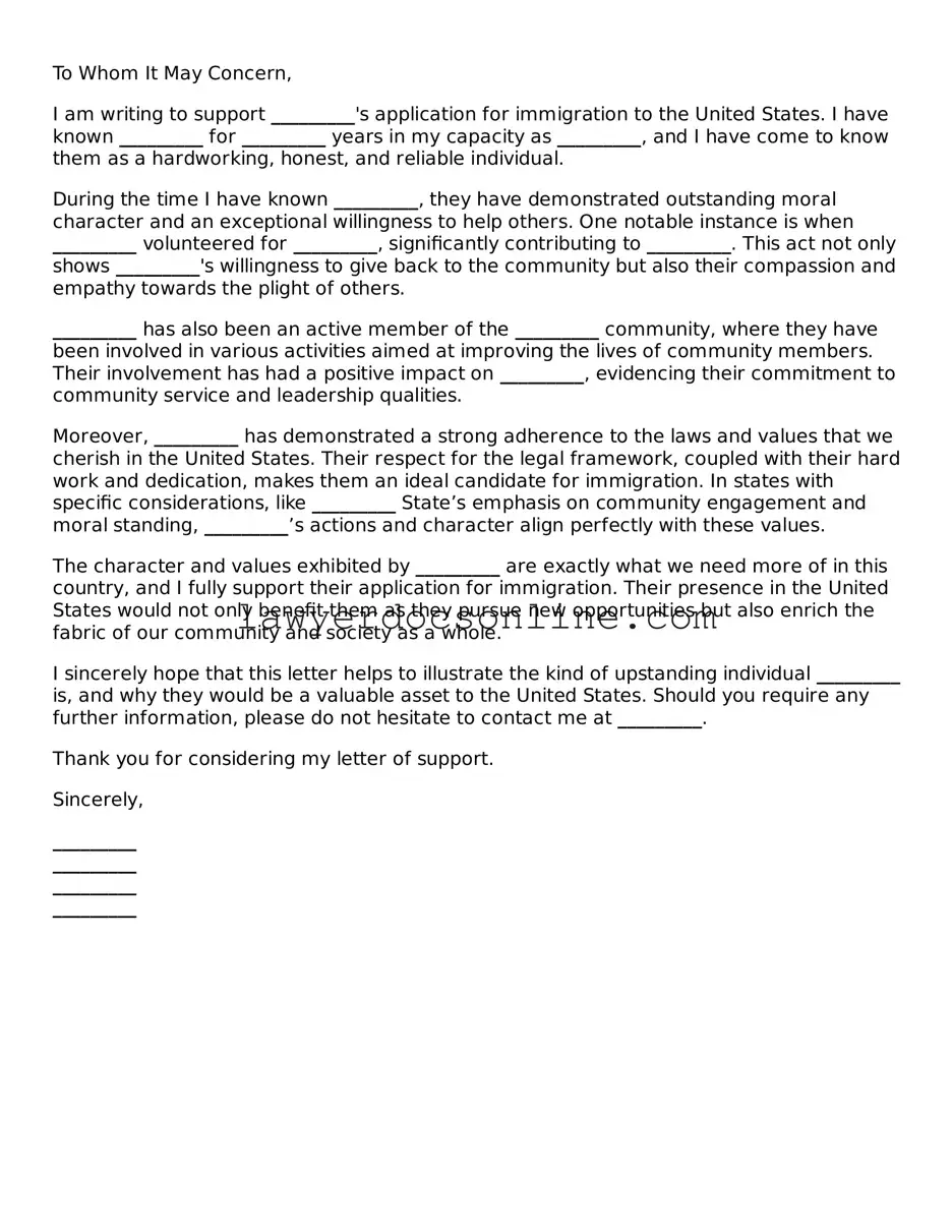Free Character Reference Letter for Immigration Document