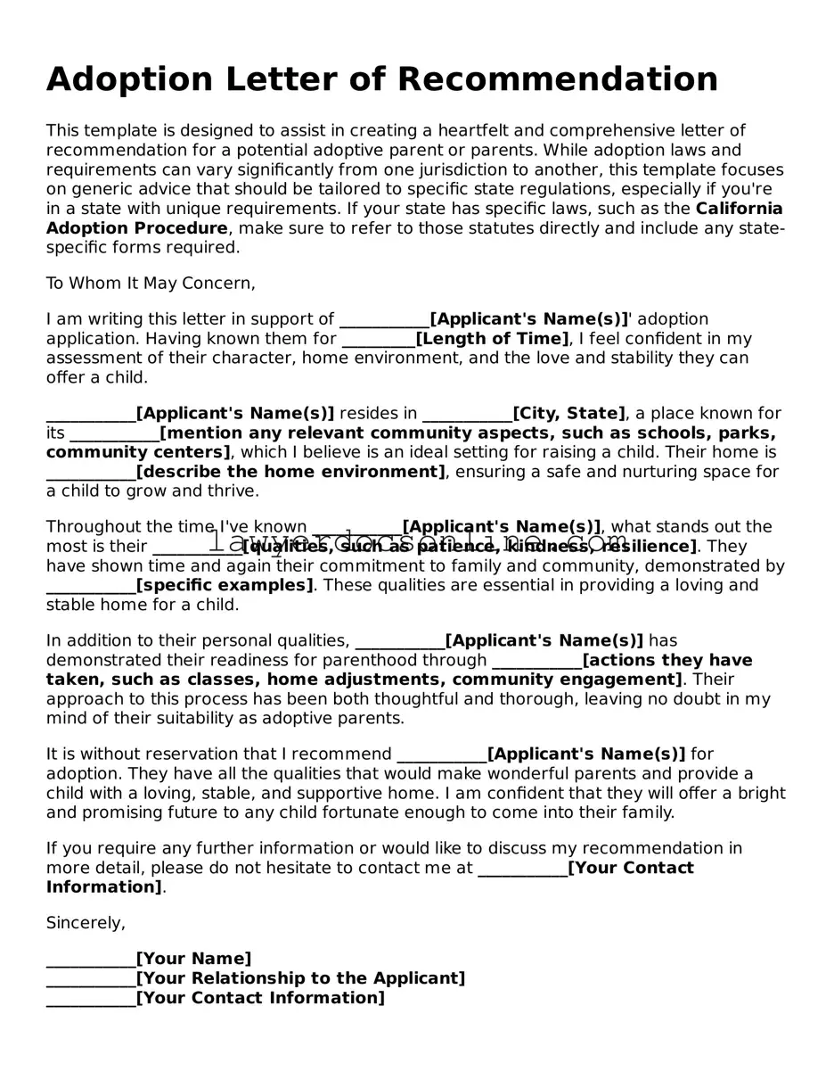 Free Adoption Letter of Recommendation Document