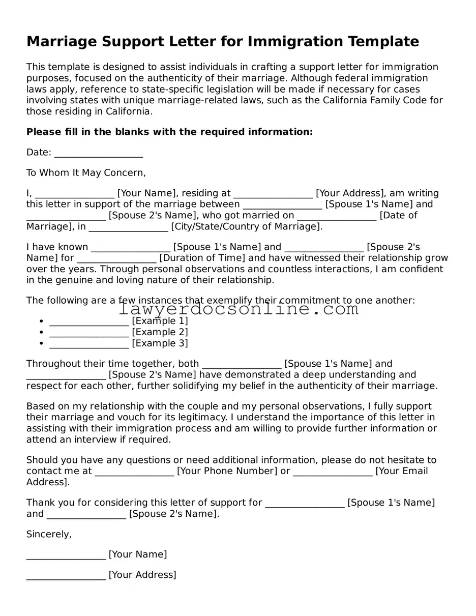 Free Marriage Support Letter for Immigration Document