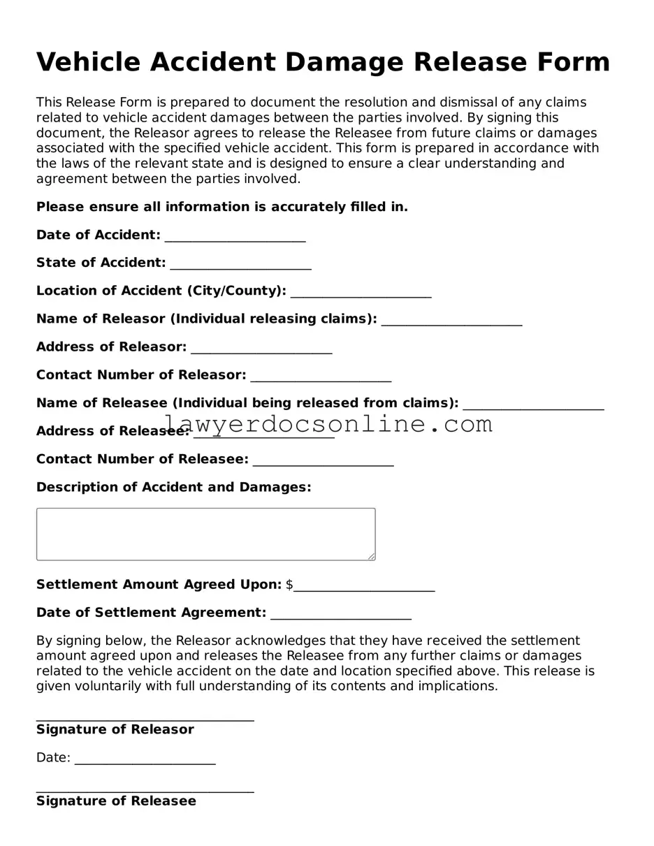 Free Vehicle Accident Damage Release Document