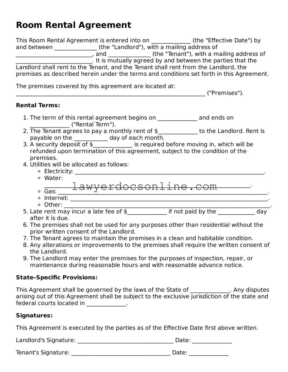 Free Room Rental Agreement Document