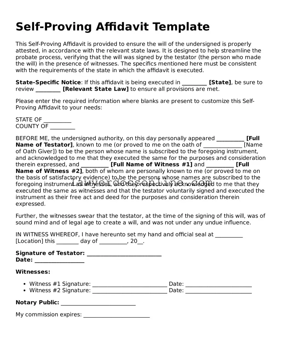 Free Self-Proving Affidavit Document