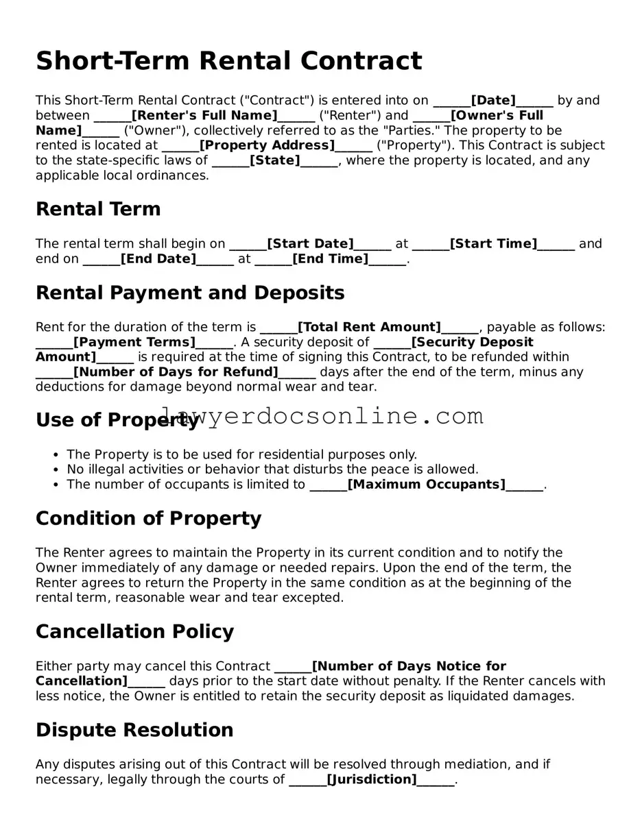 Free Short-Term Rental Contract Document