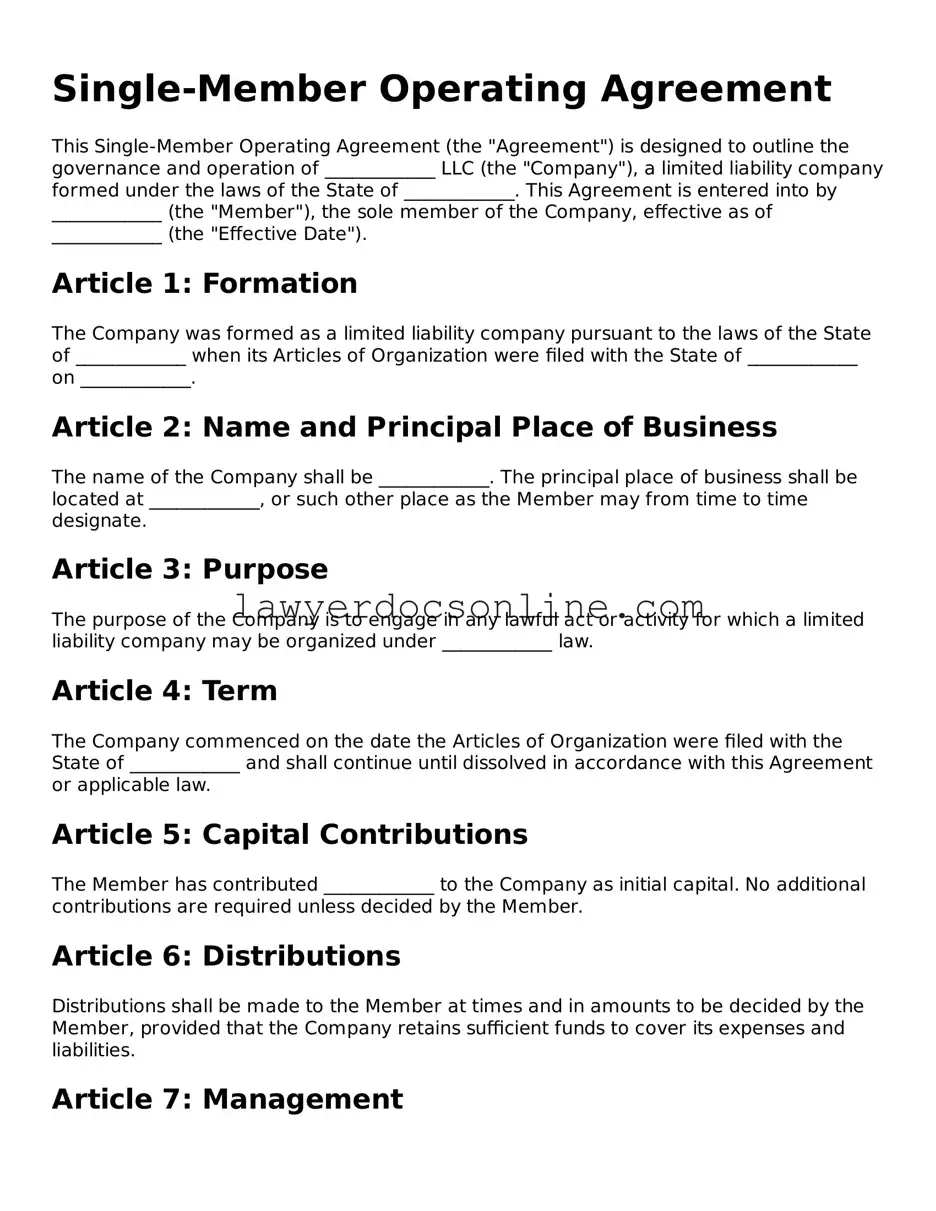 Free Single-Member Operating Agreement Document