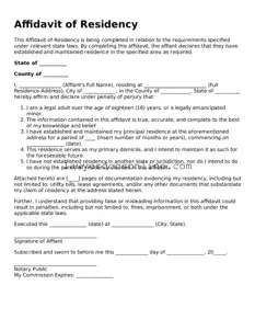 Free Affidavit of Residency Document