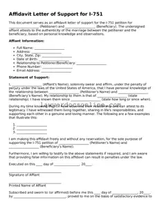 Free Affidavit Letter of Support for I-751 Document