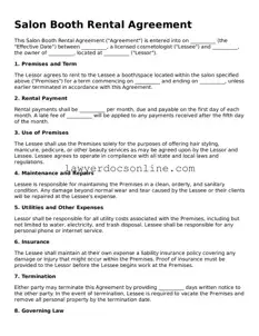 Free Salon Booth Rental Agreement Document