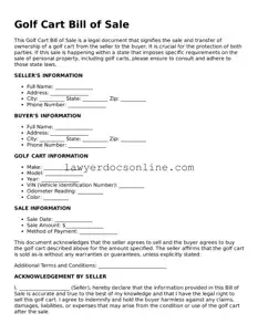 Free Golf Cart Bill of Sale Document