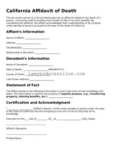 Legal  Affidavit of Death Form for California