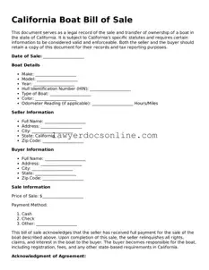 Legal  Boat Bill of Sale Form for California
