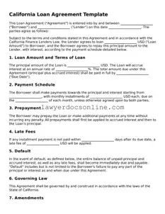 Legal  Loan Agreement Form for California