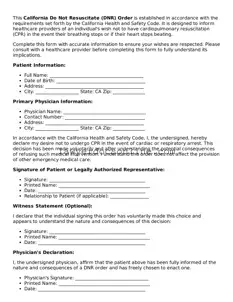 Legal  Do Not Resuscitate Order Form for California
