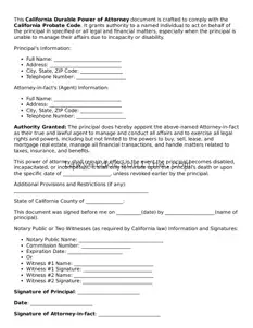 Legal  Durable Power of Attorney Form for California
