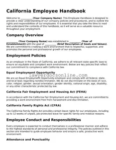 Legal  Employee Handbook Form for California